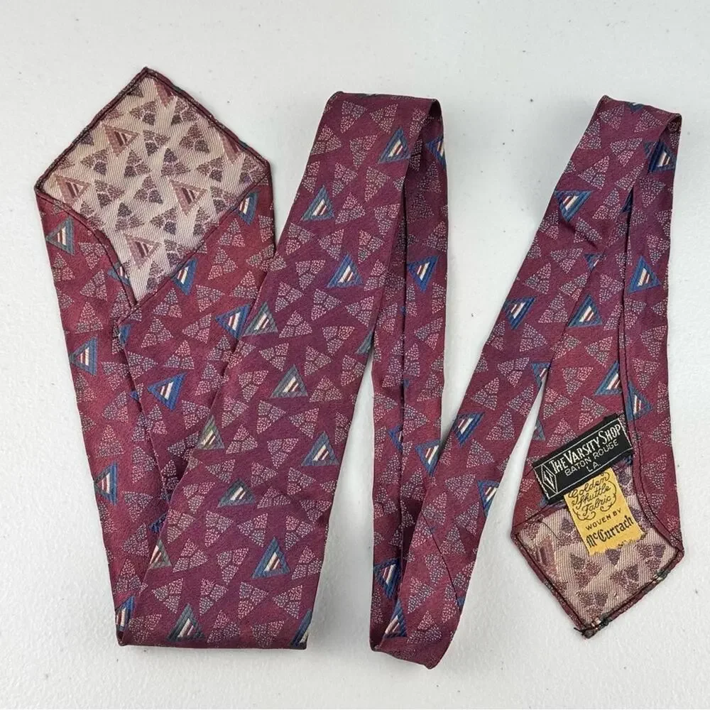 The Varsity Shop Baton Rouge, LA Burgundy Geometric Print Vintage Men’s Silk Tie